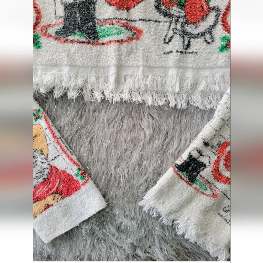 Vintage Cannon Christmas Santa Shower Bath Towel Set Hand Washcloth 1987 Set 3